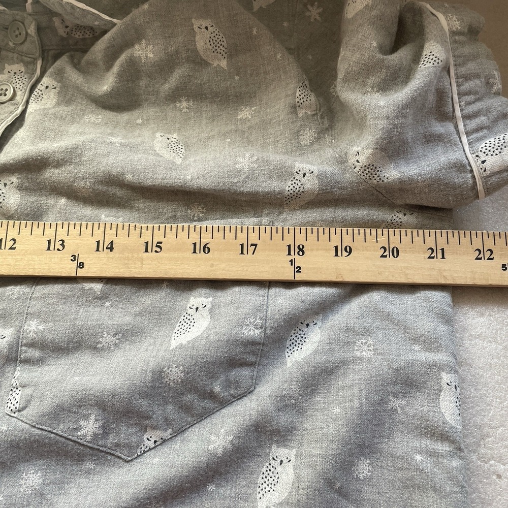 LOFT Sleep Cotton Blend Pajama Set Women L Gray Owls Short Sleeve Top Long Pants - Picture 10 of 11